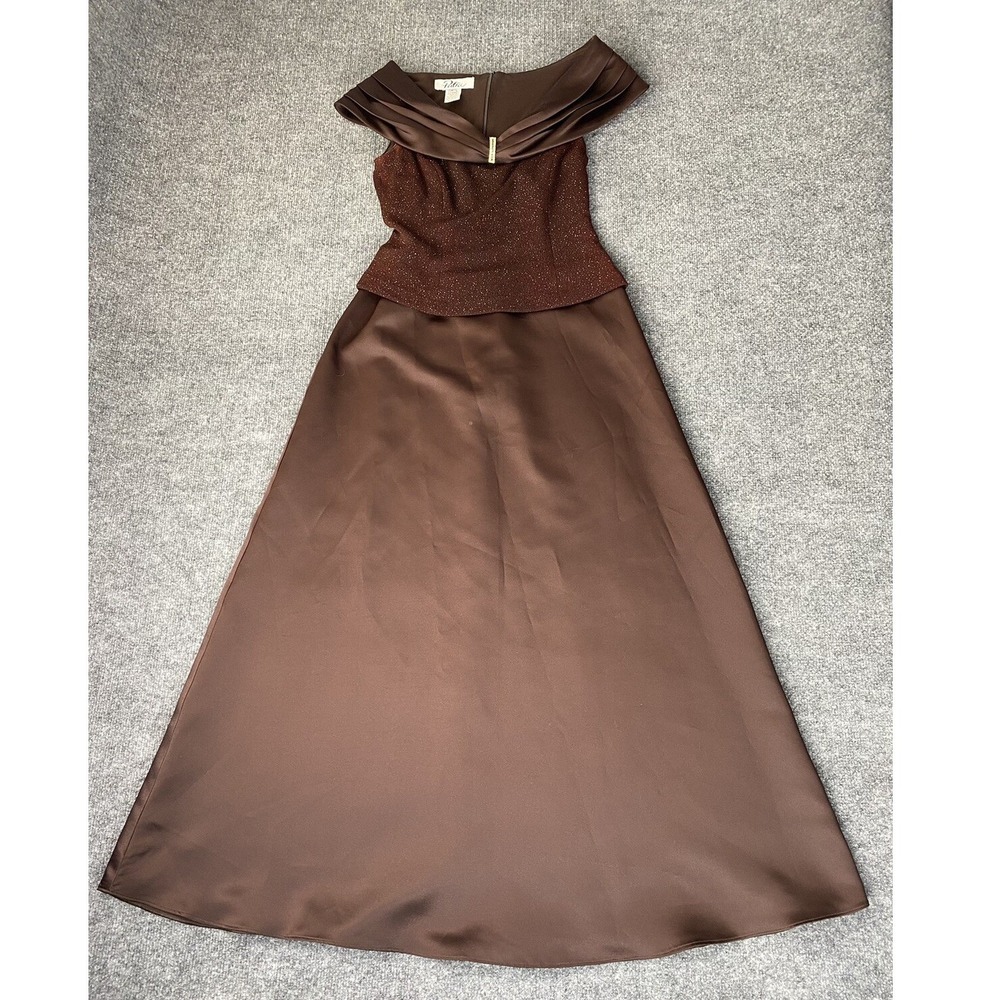 VTG Y2K Patra Formal Gown Womens 6 Brown Glitter Satin‎ Rhinestone Fairy Gala